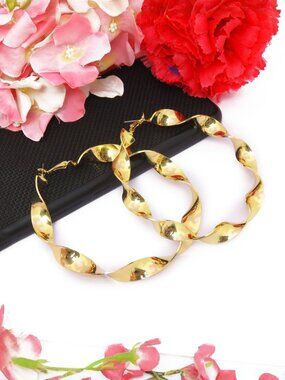Gold Plated Twisted Hoop Earrings for Women Stylish Statement Earrings